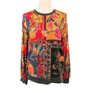 Farm Rio Anthropologie Women Sz XS Colorful Bosque Jungle Print Pullover L/S Top